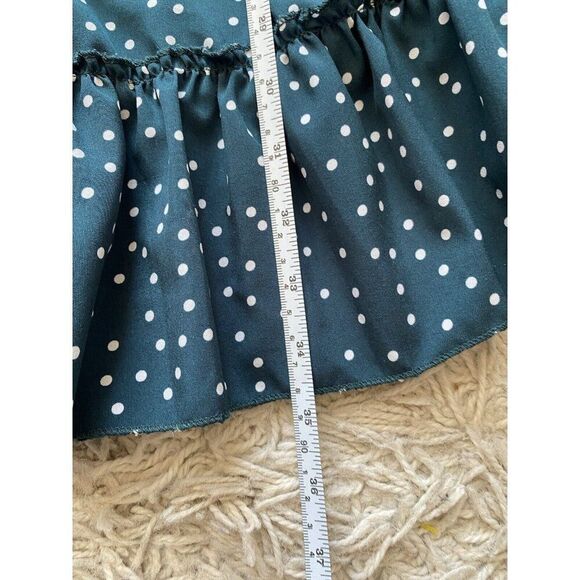 Retro Dress XL Polkadot Teal Blue White Ruffle Shift Mid Length - Picture 6 of 8